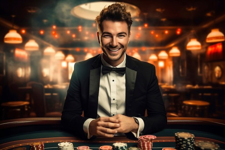 No Commission Baccarat live-dealer table interface showing betting positions and card reveal